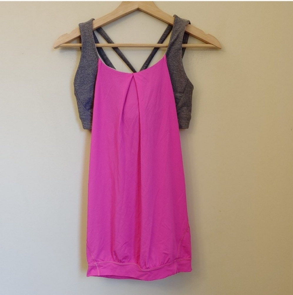 Lululemon Athletic Pink Gray Built in Bra Tank Top Size 8
